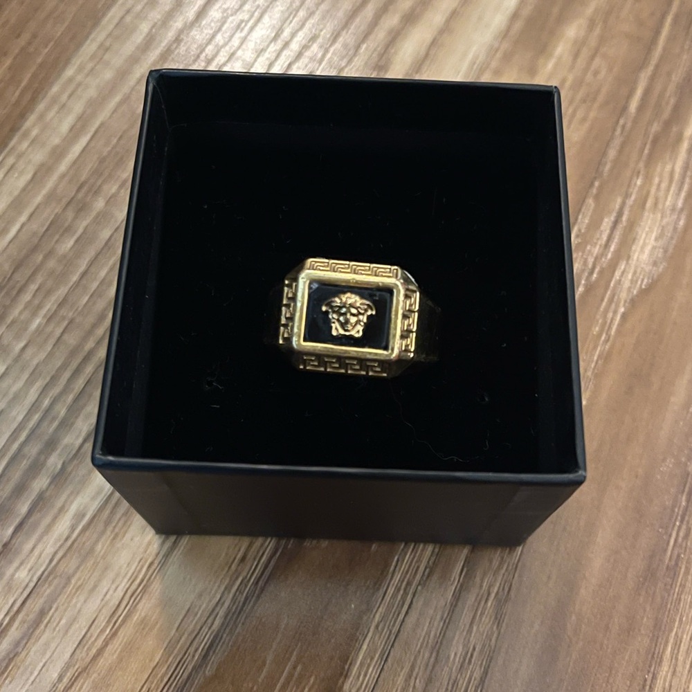 Versace Gold Medusa Square Ring, Size 25